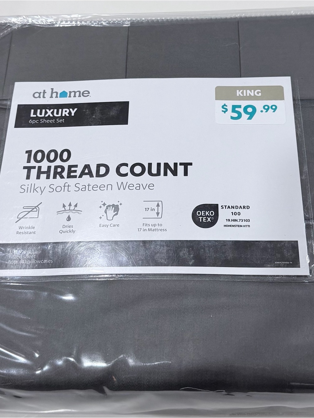 At Home Luxury 1000 Thread Count King Sheet Set in Charcoal Gray